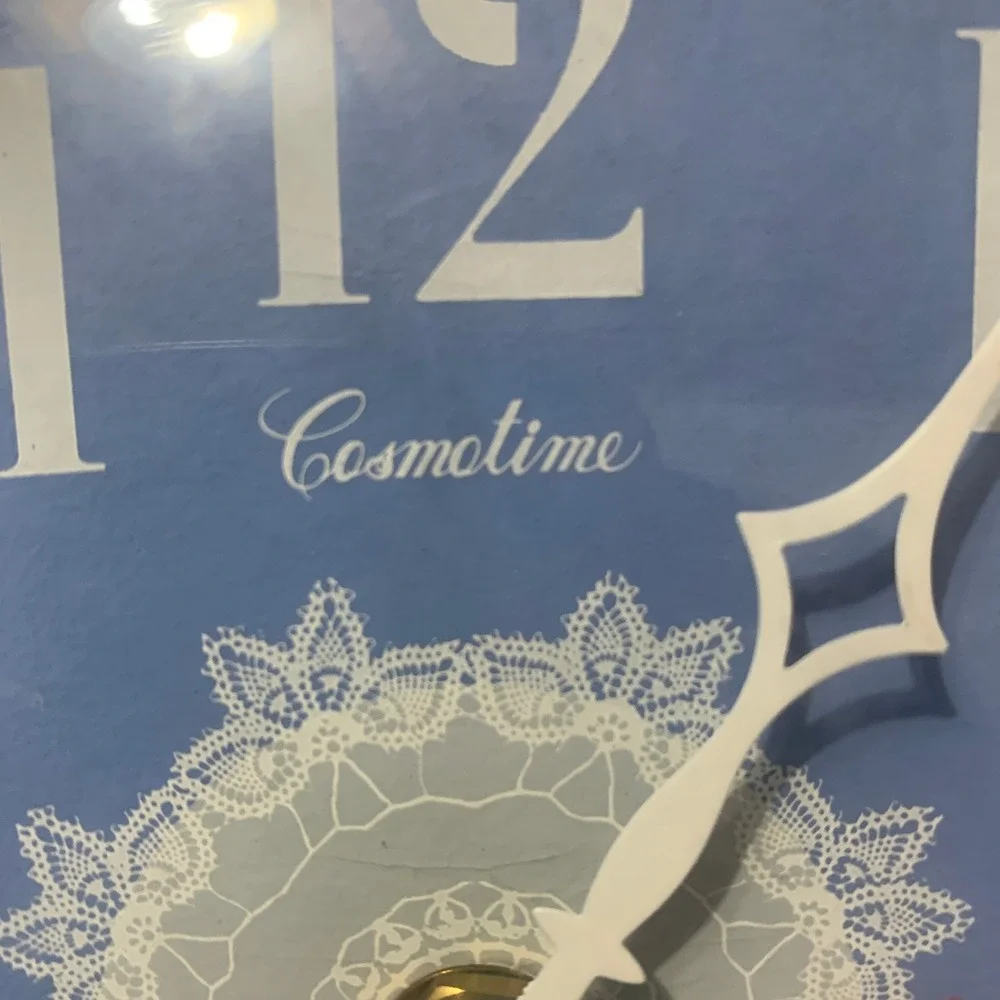 Cosmotime Retro Wicker Wall Clock Blue Lace Face Quartz Battery Operated Vintage